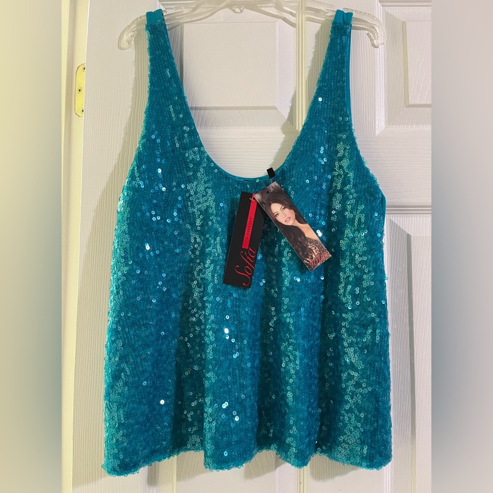 NWT Sophia Vergara Blue Sequin Tank / Shell top
